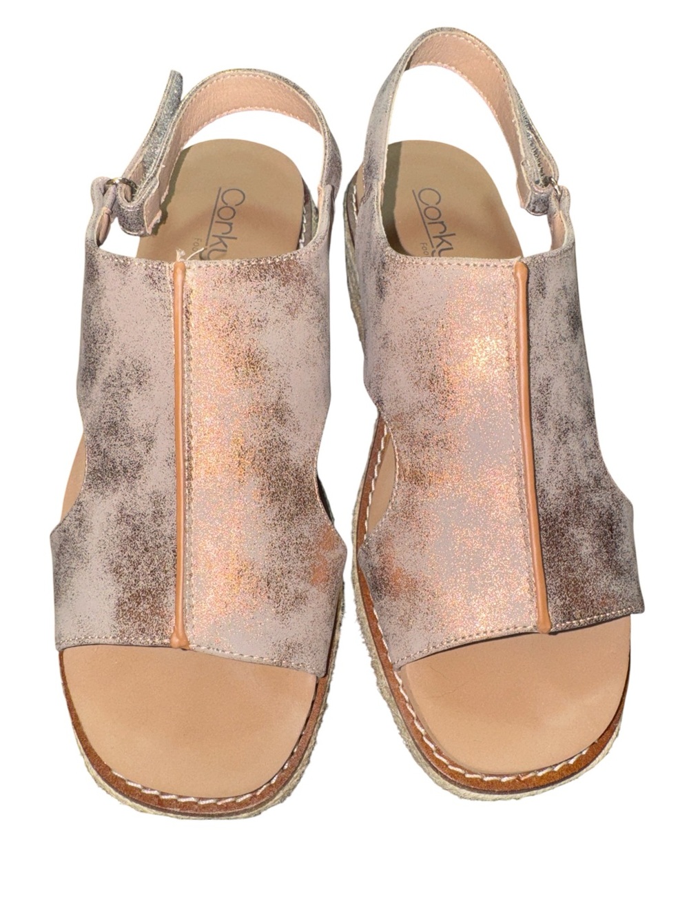 Corkys Ready or Not Metallic Gold Espadrille Wedge Sandals Size 8 Slingback - Picture 1 of 12